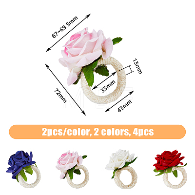 HOBBIESAY 8Pcs 4 Style Artificial Rose Polyseter Napkin Rings DJEW-HY0001-02-1