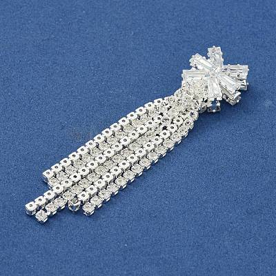 Bowknot Brass Rhinestone Tassel Big Pendants KK-I715-02S-02-1