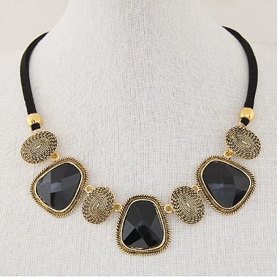 Exaggerated Alloy Glass Trapezoid Oval Statement Bib Necklaces for Women WG667FB-01-1
