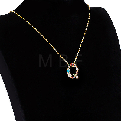 Golden Brass Micro Pave Cubic Zirconia Initial Pendants Necklaces NJEW-S069-JN002-Q-1