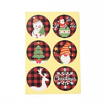 48Pcs Christmas Theme Round Dot Paper Picture Stickers for DIY Scrapbooking STIC-E003-01-1