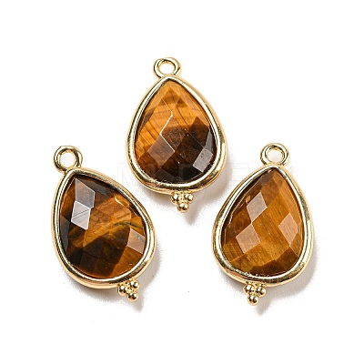 Natural Tiger Eye Faceted Pendants G-M431-15G-09-1