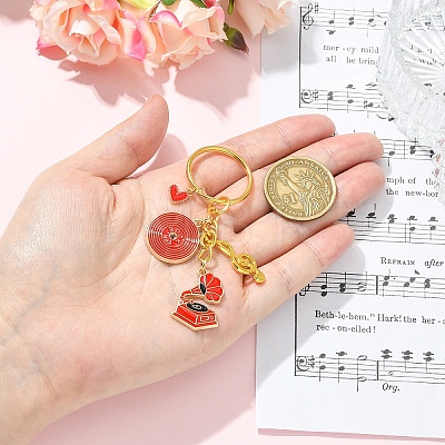 Alloy Enamel Disc & Gramophone & Musical Note Pendant Decorations KEYC-YW00286-01-1