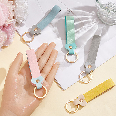 5Pcs 5 Colors Rectangle PU Leather Keychains KEYC-SC0002-14-1