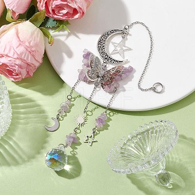 Alloy Hollow Moon Butterfly Hanging Ornaments HJEW-TA00173-01-1