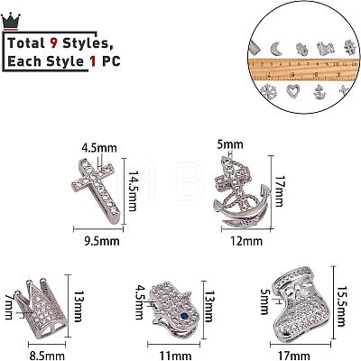 Brass Micro Pave Clear Cubic Zirconia Slide Charms ZIRC-NB0001-45P-NR-1