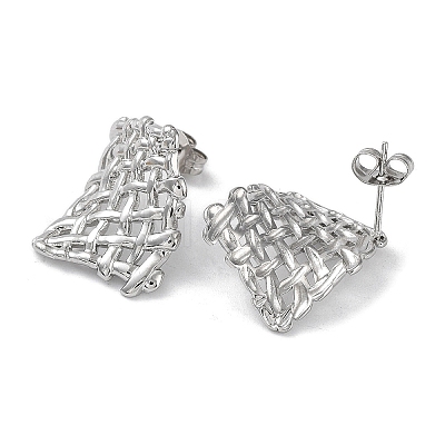 304 Stainless Steel Rectangle Net Ear Studs for Women EJEW-P234-06P-1