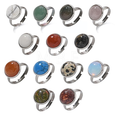 Half Round Natural & Synthetic Gemstone Finger Rings RJEW-M062-01P-23-1