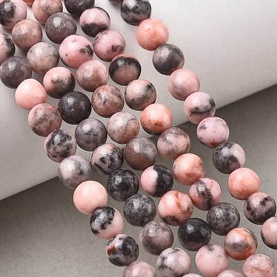 Natural Pink Zebra Jasper Round Beads Strands G-E334-6mm-11-1