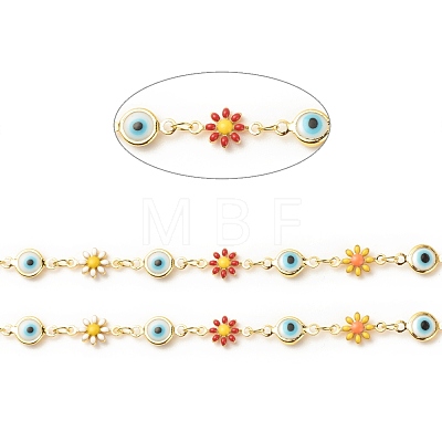 Enamel Flower and Glass Evil Eye Link Chain CHC-E024-10G-1
