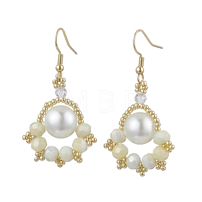 Paw Print Imitation Pearl & Glass Seed Beads Dangle Earrings EJEW-MZ00386-04-1