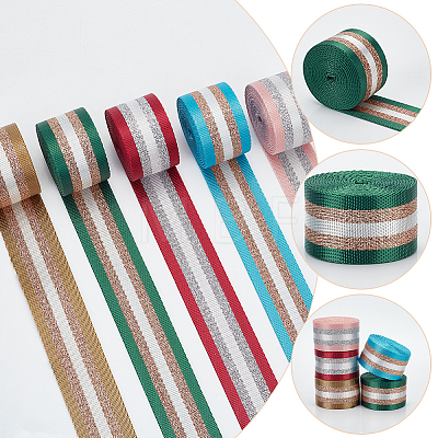 WADORN 10 Yards 5 Colors Filigree Polyester Striped Ribbon OCOR-WR0001-22-1