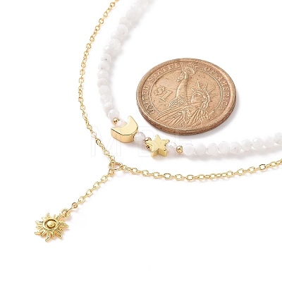Brass Moon & Star Charms Double Layer Necklace NJEW-JN04142-1