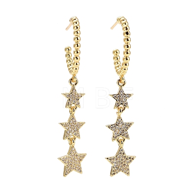 C-Shape with Stars Cubic Zirconia Dangle Stud Earrings EJEW-E167-10G-1