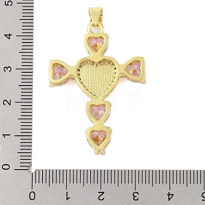 Rack Plating Brass Micro Pave Cubic Zirconia Heart Shape Virgin Mary Cross Pendant KK-S380-44C-G-1