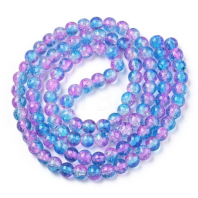 Two-Tone Crackle Baking Painted Transparent Glass Beads Strands X-CCG-T004-8mm-03-1