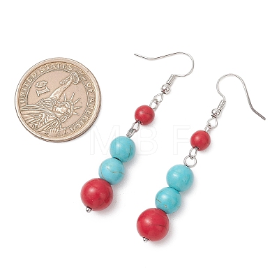 Synthetic Turquoise Round Dangle Earrings EJEW-JE06930-1