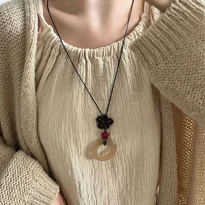 Resin Pendant Adjustable Waxed Cord Long Necklaces for Women FS-WG1D1FB-02-1