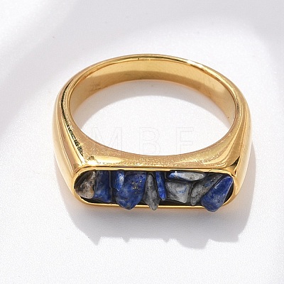 Rectangle Natural Lapis Lazuli Chips Finger Rings RJEW-D303-02G-03-1