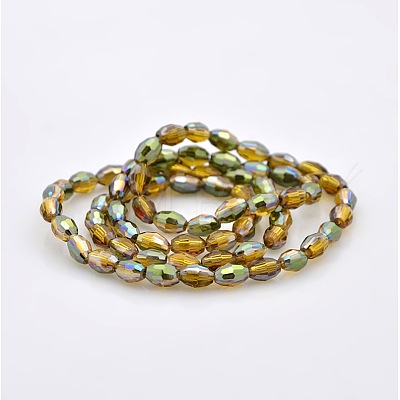 Half Rainbow Plated Glass Faceted Rice Beads Strands GLAA-A030A-HR06-1