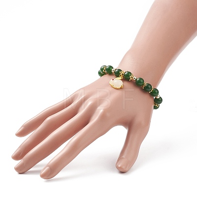 Natural Gemstone Beaded Stretch Bracelet with Glass Rabbit Charms for Women BJEW-JB09093-1