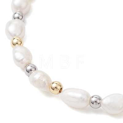Natural Cultured Freshwater Pearl & Brass Beaded Bracelets for Women BJEW-JB12894-1