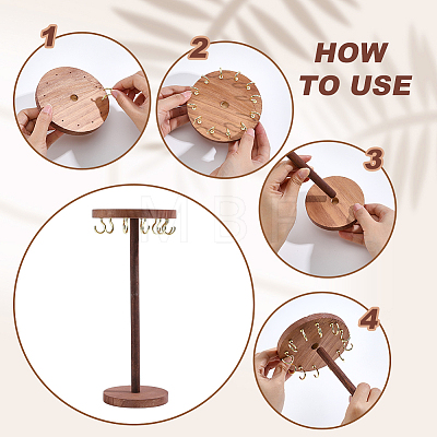 Round Wooden Necklace Organizer Display Stands NDIS-WH0010-34B-1