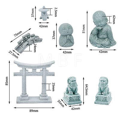 SUPERFINDINGS 7Pcs 7 Styles Mini Sandstone Bridge & Resin Torii Gate/Lion/Ksitigarbha Buddha/Monks DJEW-FH0001-23-1