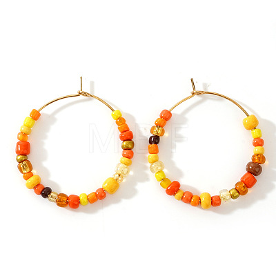 Handmade Glass Seed Beads Christmas Hoop Earrings IE1205-1-1