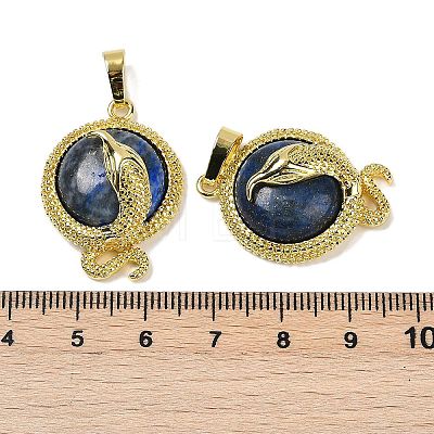 Dyed Natural Lapis Lazuli Flat Round Shaped Brass Pendants KK-F887-03G-32-1