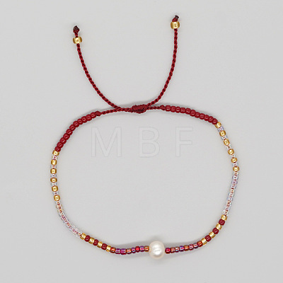 Bohemian Style Glass Seed Bead & Imitation Pearl Beads Braided Bead Bracelets JJ7327-6-1