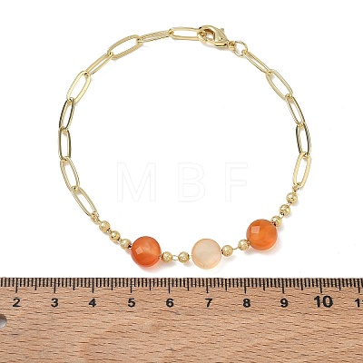 Natural Carnelian Faceted Flat Round Beaded Brass Paperclip Chain Bracelets GG-CBA37F5-02G-04-1