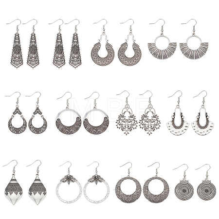 4 Sets 4 Style Tibetan Style Alloy Geometric Dangle Earrings for Women EJEW-AN0003-86-1