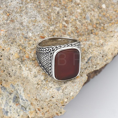 304 Stainless Steel with Natural Carnelian Finger Rings FS-WG67565-07-1