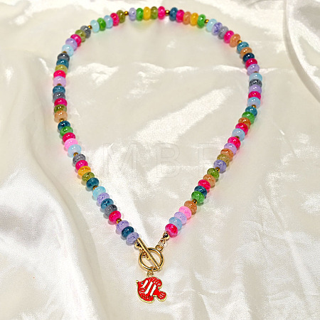 Boho Ocean Alloy Enamel Fish Pendant Rainbow Handmade Lampwork Rondelle Beaded Necklaces for Women WG000B5-01-1