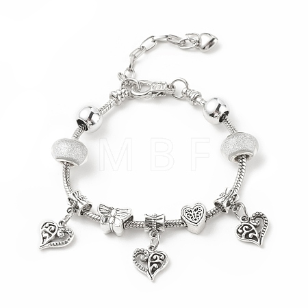 Alloy Heart Charm European Bracelet with Snake Chains BJEW-JB08046-02-1