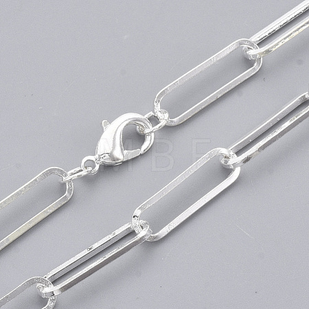 Brass Flat Oval Paperclip Chain Necklace Making MAK-S072-07B-S-1