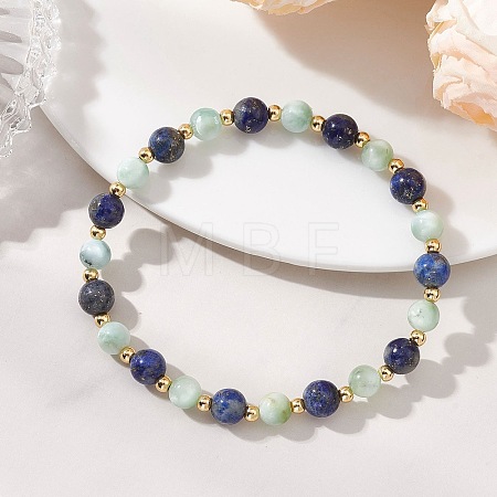 Natural Lapis Lazuli and Glass Round Beads Stretch Bracelets for Women Men BJEW-JB13516-1