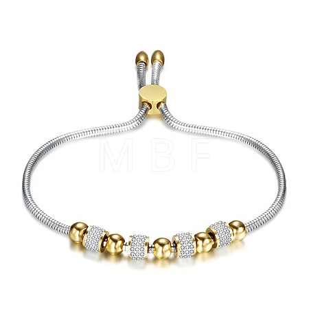 Duo Tone Adjustable 304 Stainless Steel Crystal Rhinestone Beads Slider Bracelets WGA9DD2-02-1