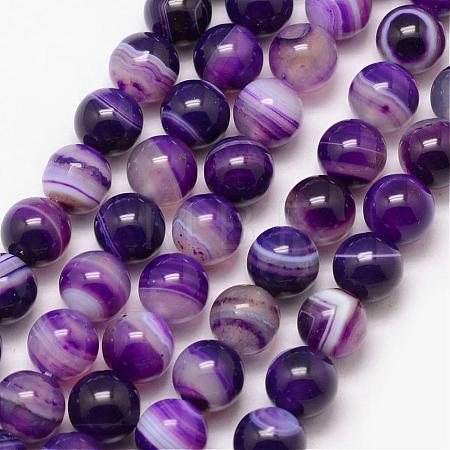 Natural Striped Agate/Banded Agate Bead Strands G-K166-13-10mm-04-1