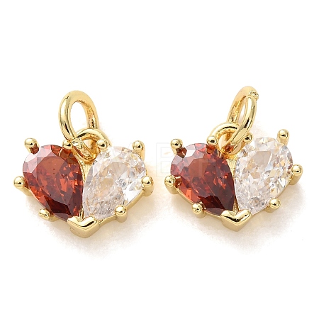 Valentine's Day Brass Micro Pave Orange Red Cubic Zirconia Charms CU-E003-17G-G-1