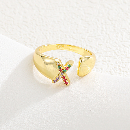Brass Micro Pave Colorful Cubic Zirconia Cuff Open Rings FS-WG163C1-24-1
