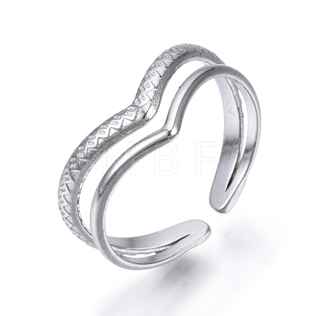 Non-Tarnish 304 Stainless Steel Heart Open Cuff Ring RJEW-N040-46-1