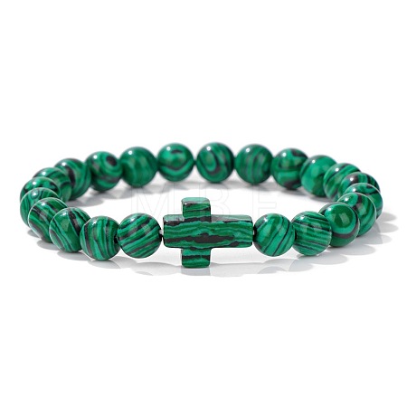 Synthetic Malachite Round Beads Stretch Bracelets YG0612-13-1