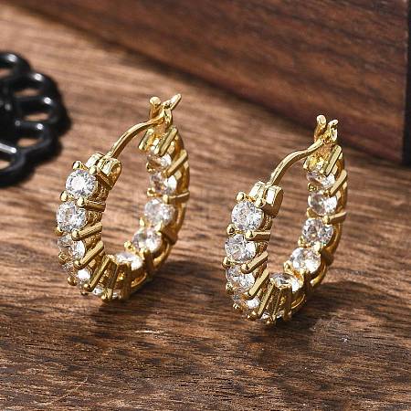 Brass Micro Pave Clear Cubic Zirconia Hoop Earrings EJEW-K083-42G-1
