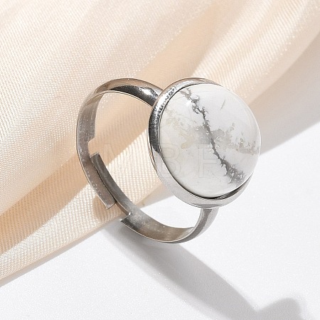 Half Round Natural Howlite Finger Rings RJEW-M062-01P-20-1