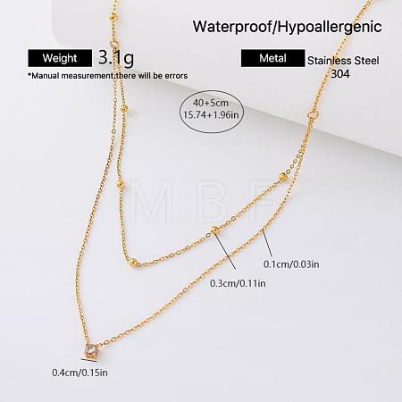 304 Stainless Steel Crystal Rhinestone Pendant Double Layer Necklaces for Women OK0426-4-1