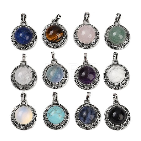 Natural & Synthetic Mixed Gemstone Half Round Pendants PALLOY-R159-01AS-1