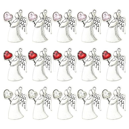 30Pcs 3 Colors Antique Silver Alloy Rhinestone Pendants FIND-CJ0006-07-1