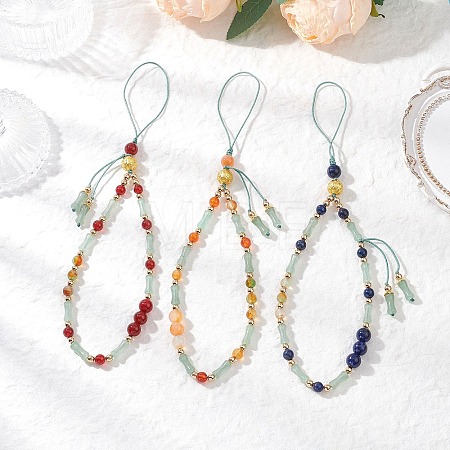 Natural Lapis Lazuli & Carnelian & Peacock Green Agate Mobile Straps HJEW-JM03425-1